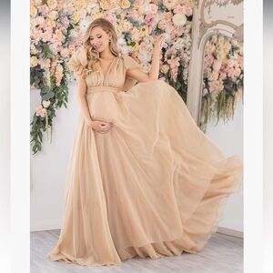 Champagne Chiffon V Neck Maternity Dress